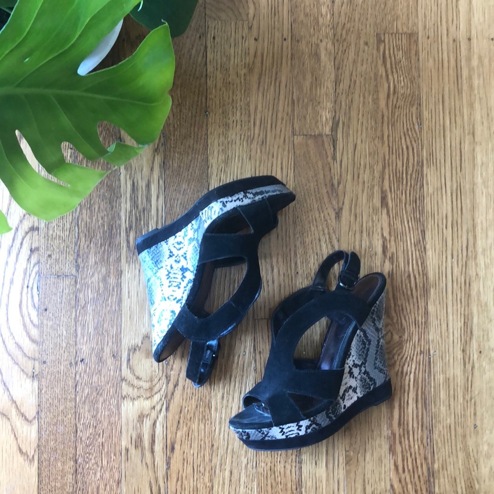 Black suede/snakeskin heels
